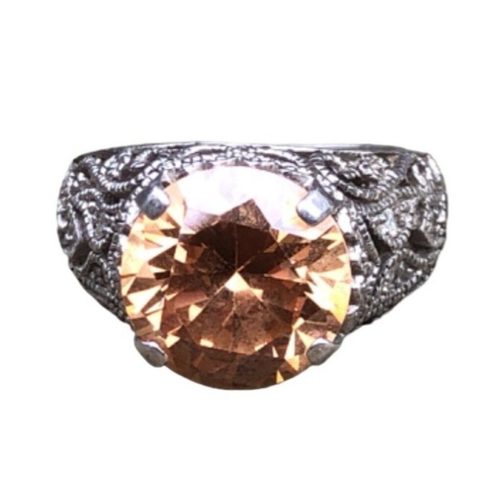 Joseph Esposito ESPO Jubilee 925 Filigree Ring w Large Round Peach CZ Sz 8.25 - Picture 2 of 9